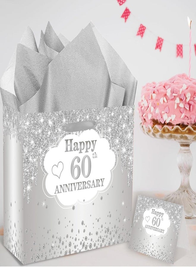 RTMISA 60th Anniversary Themed Gift Bag with Tissue Paper and Greeting Card Silver Wedding Anniversary Paper Gifts Wrapping Bag for Wife Husband Couple, Happy 60 Years Party Decorations Supplies - Image 4